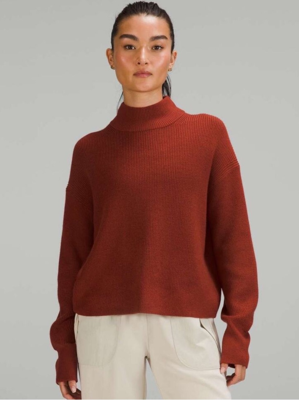 Lululemon Merino Wool Blend Ribbed Turtleneck Sweater In Cayenne Rust cozy SZ 8